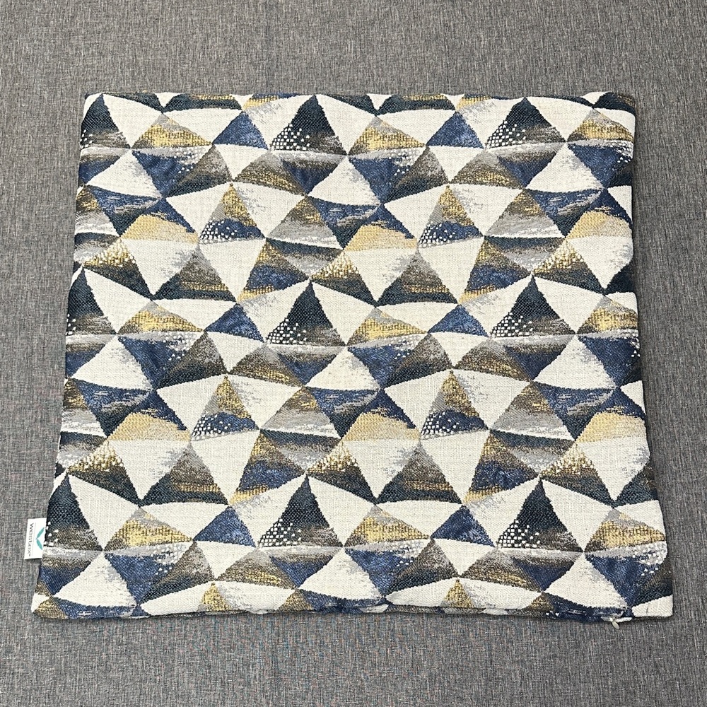 Geometric Cream, Blue and Gold Accent Pillow Cover